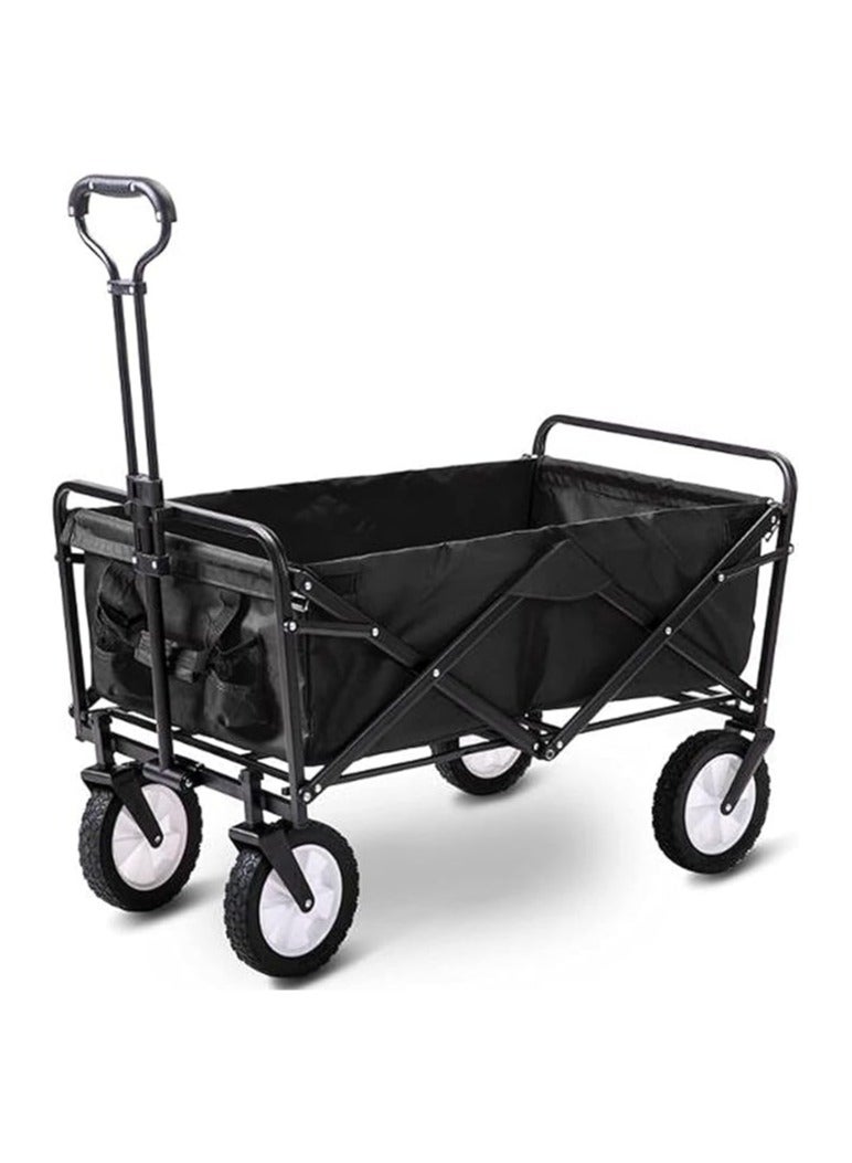 TAMTEK Folding Wagon Cart Collapsible Outdoor Utility Wagon Garden Shopping Cart Beach Wagon with All-Terrain Wheels 600D Oxford (Black, 80L) - Image 1