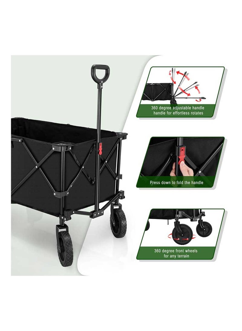 TAMTEK Folding Wagon Cart Collapsible Outdoor Utility Wagon Garden Shopping Cart Beach Wagon with All-Terrain Wheels 600D Oxford (Black, 80L) - Image 4