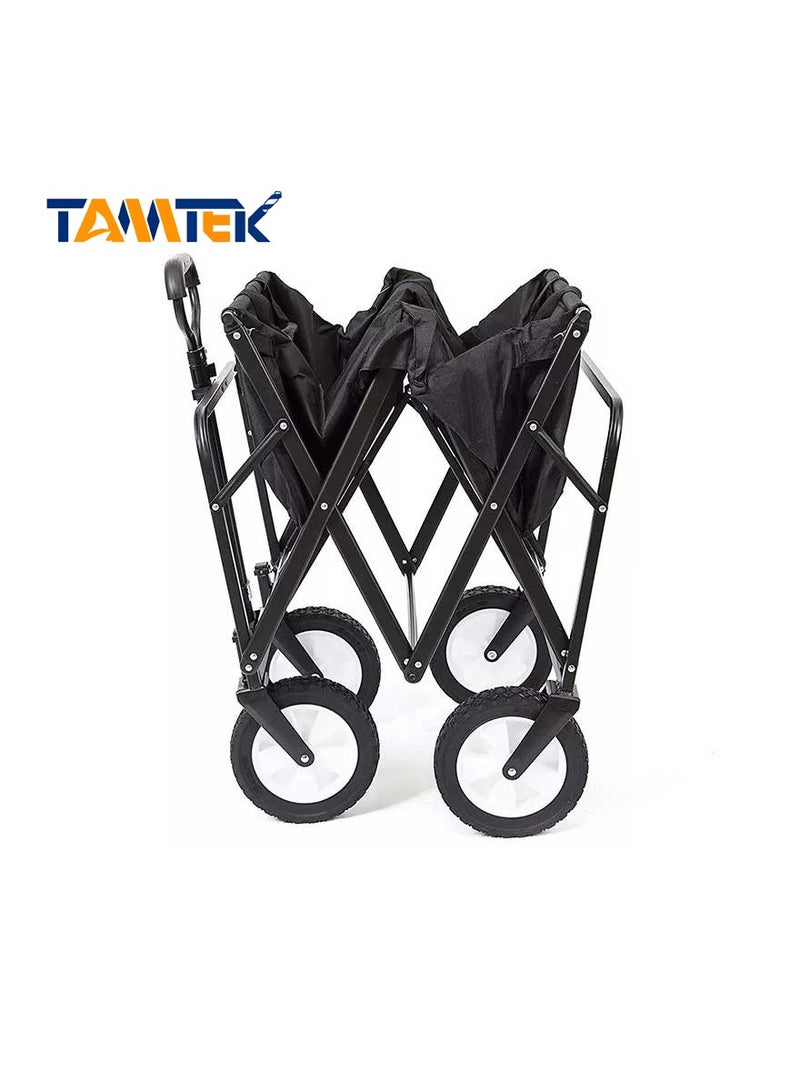 TAMTEK Folding Wagon Cart Collapsible Outdoor Utility Wagon Garden Shopping Cart Beach Wagon with All-Terrain Wheels 600D Oxford (Black, 80L) - Image 2