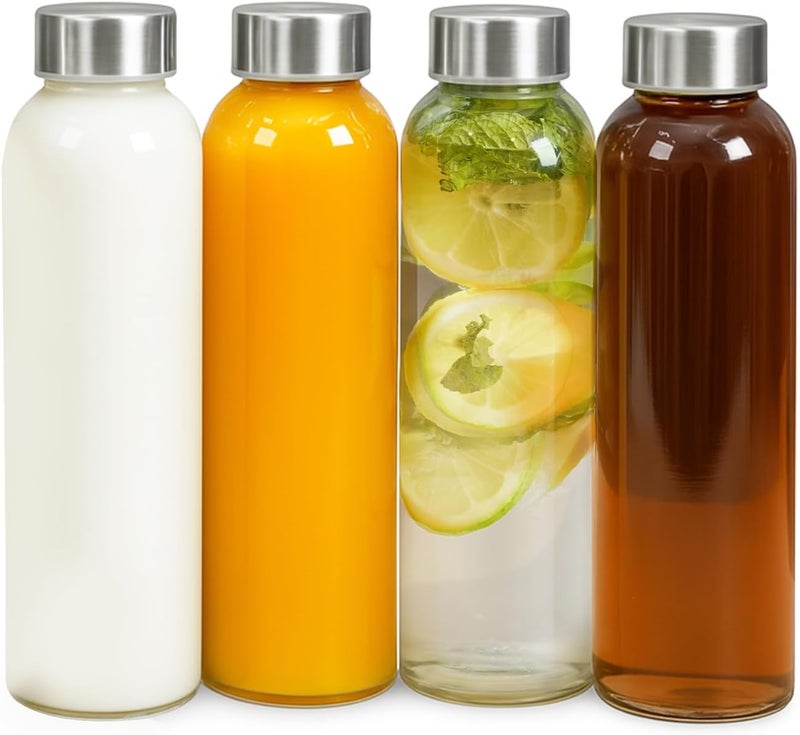 إبيكا زجاجات ماء زجاجية من إيبيكا سعة 18 أونصة بأغطية، زجاجات عصير - خالية من BPA وصديقة للبيئة قابلة لإعادة الاستخدام والتعبئة للعصائر، مجموعة من 4 - شفافة - Image 1