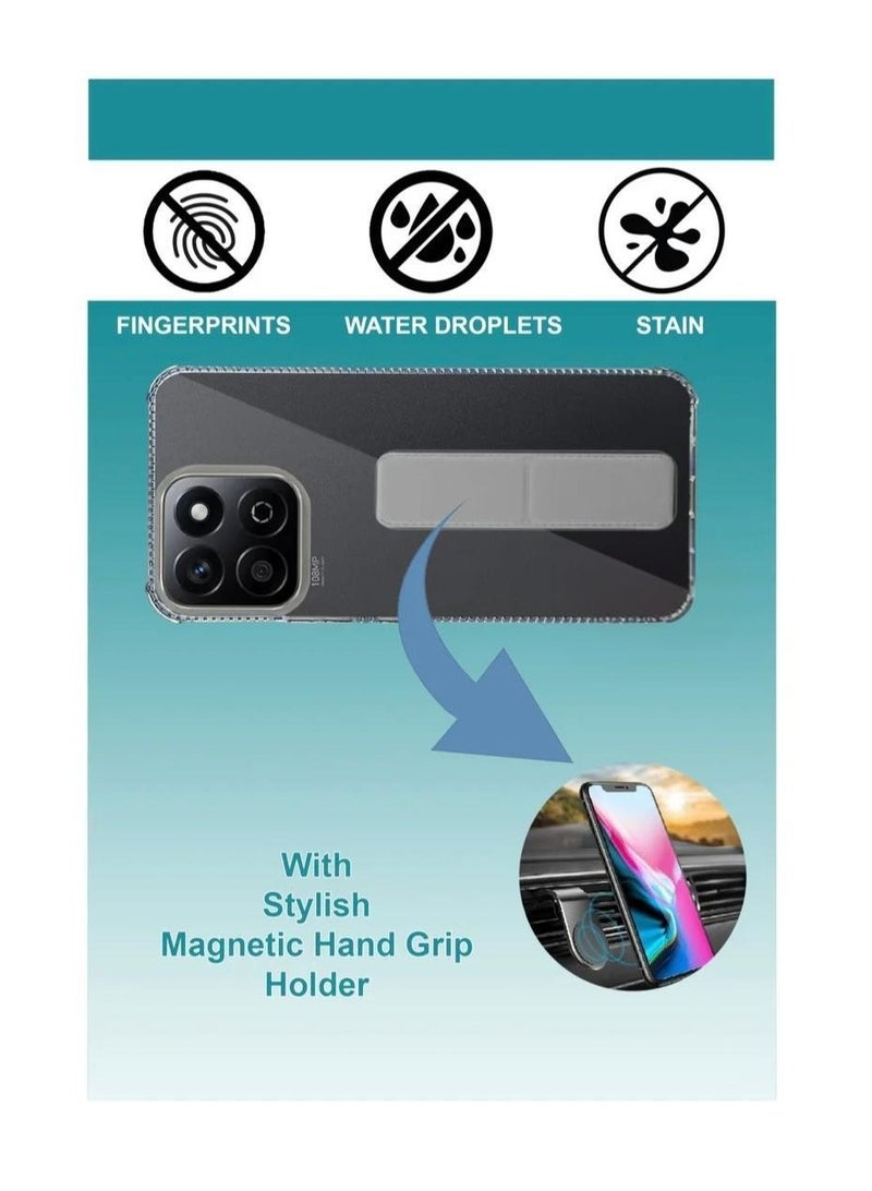 ARMOR Case Cover For Honor X7c With Magnetic Hand Grip 3 in 1 Clear / Grey - Image 3