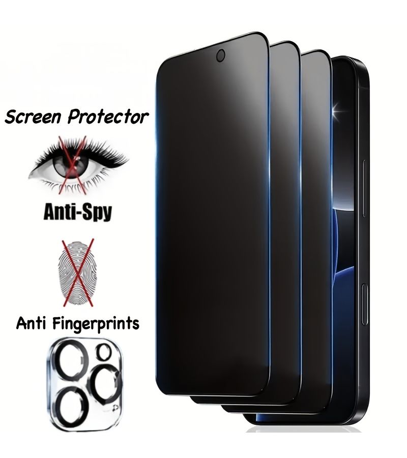 3 قطع واقي شاشة زجاجي مقوى ضد التجسس مع طبقة حماية للعدسة واحدة لجهاز iPhone 14 Pro Max، بتغطية كاملة 9D - Image 3