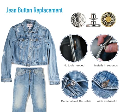Ucheom 14 Sets Button Pins for Loose Jeans - No Sew, No Tools Needed! Pants Button Tightener for Waist, Reusable & Adjustable Metal Pants Buttons Kit - Image 4
