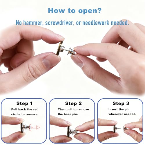 Ucheom 14 Sets Button Pins for Loose Jeans - No Sew, No Tools Needed! Pants Button Tightener for Waist, Reusable & Adjustable Metal Pants Buttons Kit - Image 2