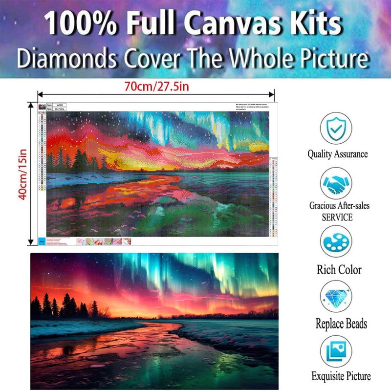 OFRKE Diamond Painting Kits for Adults,Large Aurora Diamond Art Painting for Beginners, Diamond Round 5D Full Drill Paint with Diamonds Pictures Gem Art Painting Kits DIY Crafts Kits 28X16in - Image 2
