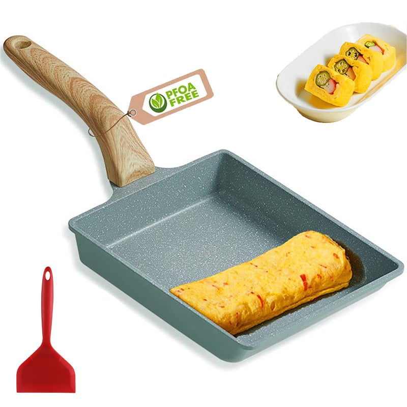 MIHUNTER Japanese Omelette Pan Nonstick Tamagoyaki Egg Pan,Retangle Small Frying Pan,with Silicone Spatula & Brush,Non-Stick Coating (PFOA Free) - 20 x 15cm - Image 1