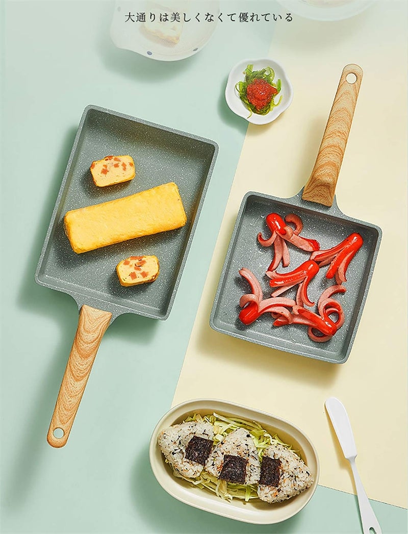 MIHUNTER Japanese Omelette Pan Nonstick Tamagoyaki Egg Pan,Retangle Small Frying Pan,with Silicone Spatula & Brush,Non-Stick Coating (PFOA Free) - 20 x 15cm - Image 2