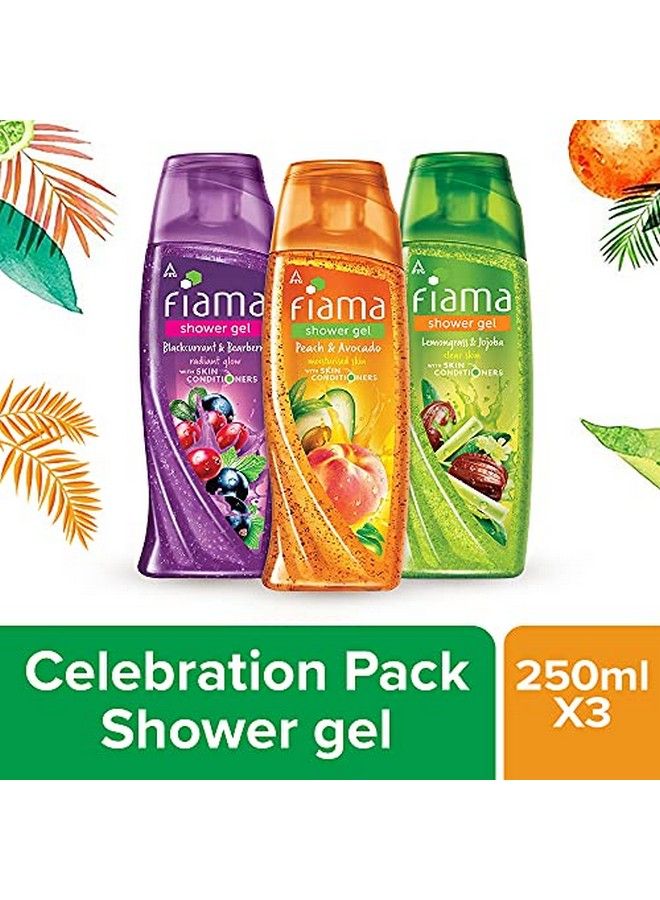 Fiama Shower Gel Blackcurrant & Bearberry 250Ml Shower Gel Peach & Avocado 250Ml Shower Gel Lemongrass & Jojoba 250Ml Celebration Pack For Moisturized Skin (Combo Of 3 Bodywash) - Image 3
