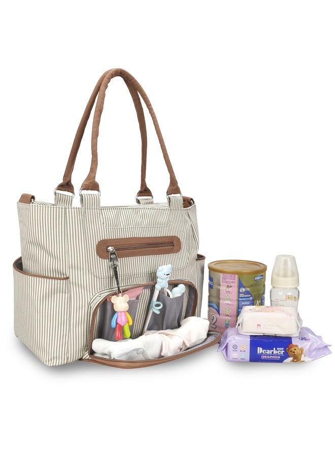 كيس الحفاضات 6 قطعة مجموعة مع خطايات وحفاضات تغيير الحصيرة - حقيبة طفل عاج أبيض مقاوم للماء مع أحزمة عربة العجلة والجيوب المعزولة وقفل مكافحة السرقة - للآباء الجدد والسفر والاستخدام اليومي - سعة كبيرة وسهولة التنظيف والاكسسوارات المطابقة - Image 1