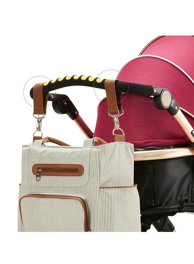 كيس الحفاضات 6 قطعة مجموعة مع خطايات وحفاضات تغيير الحصيرة - حقيبة طفل عاج أبيض مقاوم للماء مع أحزمة عربة العجلة والجيوب المعزولة وقفل مكافحة السرقة - للآباء الجدد والسفر والاستخدام اليومي - سعة كبيرة وسهولة التنظيف والاكسسوارات المطابقة - Image 2