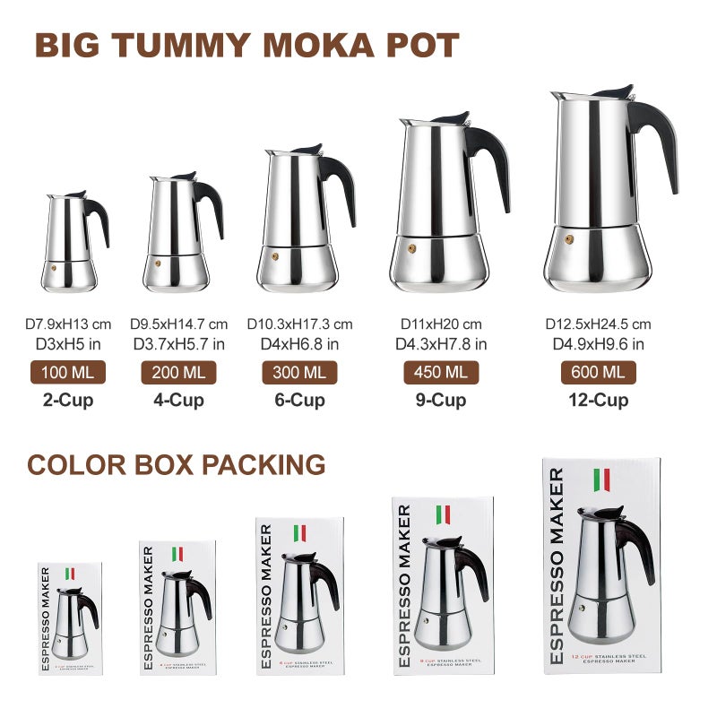 DITOSH 12 Cup Stovetop Espresso Maker Stainless Steel Moka Pot Stove Top Percolator Italian Coffee Makers Capable Mocha Greca Machine Cafe Classic Induction Cookers for Home and Camping 600ml 20oz - Image 2