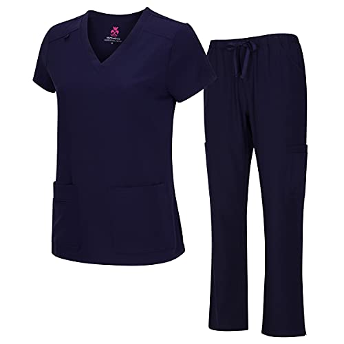 Natural Uniforms Women's Cool Stretch V-Neck Top and Cargo Pant Set (True Navy Blue, X-Large) - Image 1