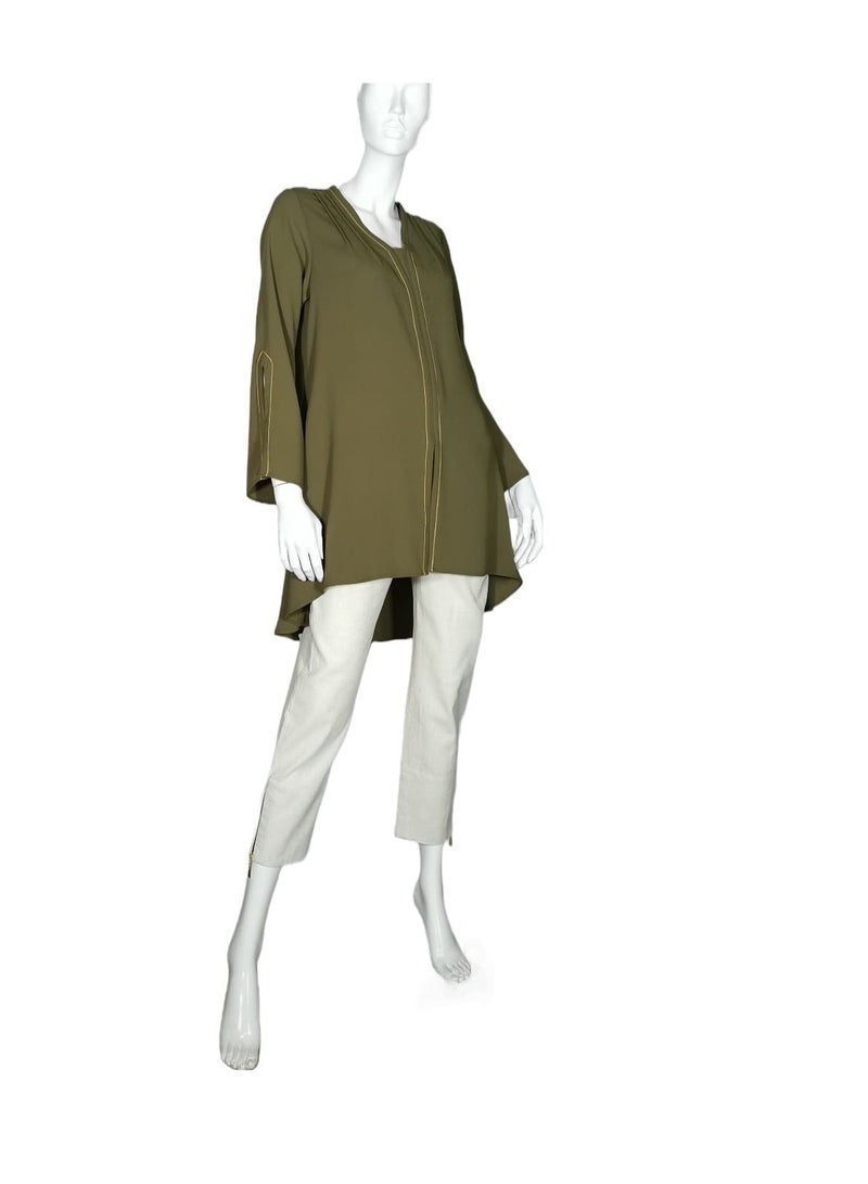 Sana'a Kayum Olive Green Tent Styled Tunic With Bell Shaped Sleeve By Sanaa Kayum - Image 1