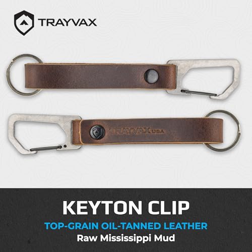 Trayvax Keyton Leather Keychain, Quick Release Carabiner Clip Key Chain for Men and Women, Stainless Steel, Raw Mississippi Mud - Image 2