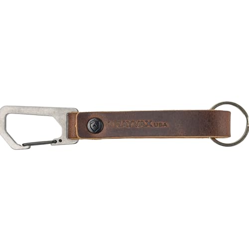 Trayvax Keyton Leather Keychain, Quick Release Carabiner Clip Key Chain for Men and Women, Stainless Steel, Raw Mississippi Mud - Image 1