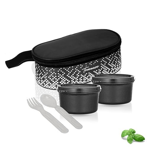 Trueware Omaga Lunch Box with Insulated Fabric Jacket, 2 Microwave Safe & Leak Proof Inner Stainless Steel Containers 400ml Each Tiffin for Office, College - Image 1
