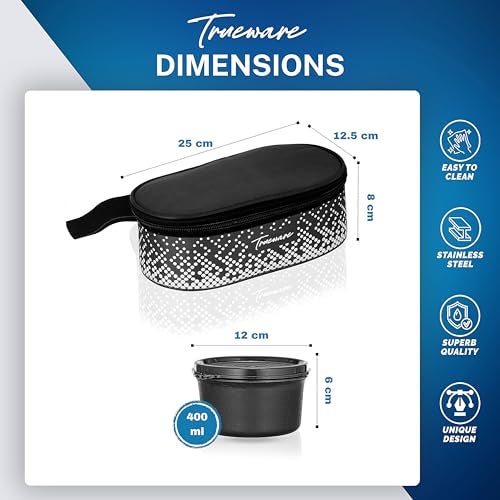 Trueware Omaga Lunch Box with Insulated Fabric Jacket, 2 Microwave Safe & Leak Proof Inner Stainless Steel Containers 400ml Each Tiffin for Office, College - Image 4