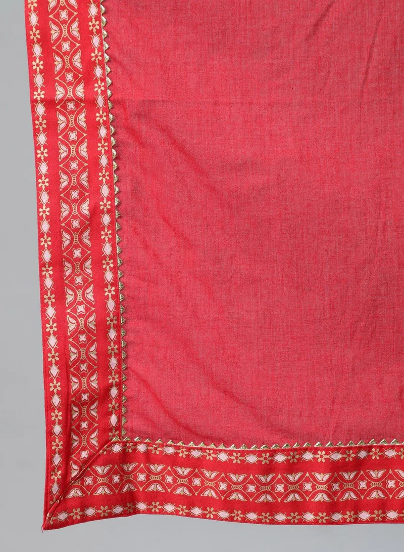 ISHIN Women Red Ethnic Motifs Printed Pure Cotton Kurta with Palazzos With Dupatta