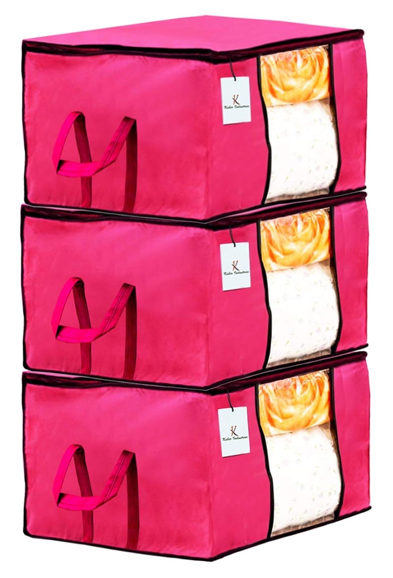 Kuber Industries Underbed Storage Bag Storage Organiser Blanket Cover Set of 3 Pink Extra Large SizeCTKTC23857 - Image 1