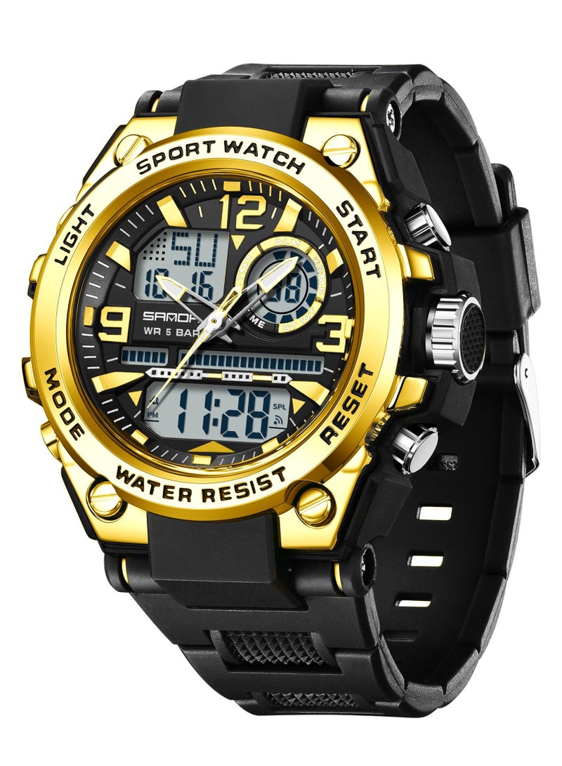 ساندا ساعة ساندا للرجال رياضية خارجية مقاومة للماء وتاريخ وتكتيكات متعددة الوظائف ومنبه LED وساعة توقيت - Image 1