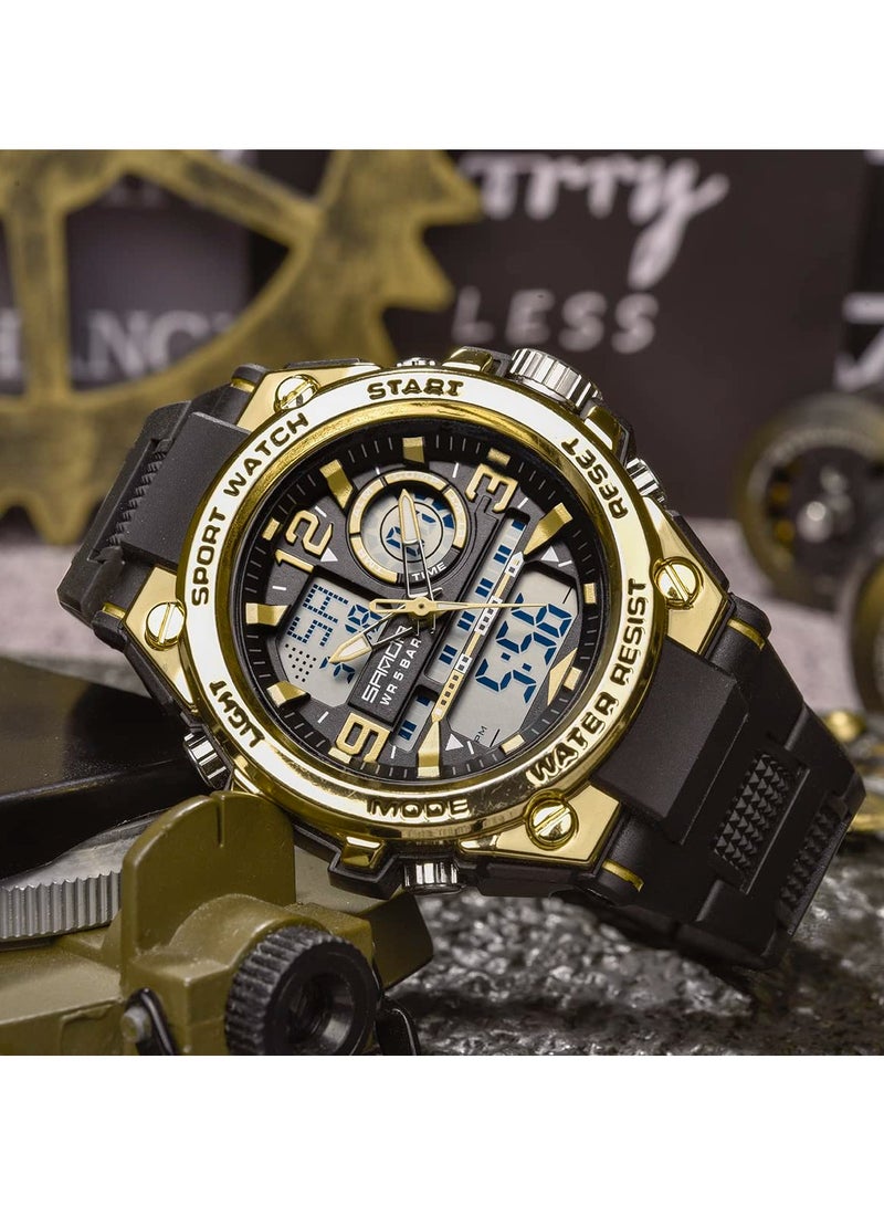 ساندا ساعة ساندا للرجال رياضية خارجية مقاومة للماء وتاريخ وتكتيكات متعددة الوظائف ومنبه LED وساعة توقيت - Image 2