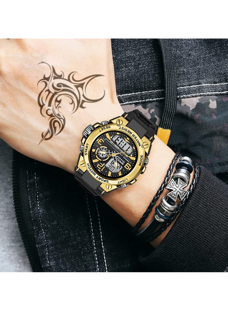 ساندا ساعة ساندا للرجال رياضية خارجية مقاومة للماء وتاريخ وتكتيكات متعددة الوظائف ومنبه LED وساعة توقيت - Image 3