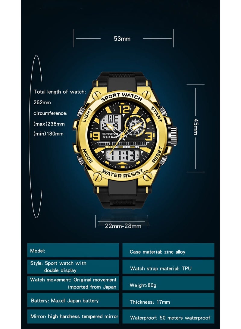 ساندا ساعة ساندا للرجال رياضية خارجية مقاومة للماء وتاريخ وتكتيكات متعددة الوظائف ومنبه LED وساعة توقيت - Image 4