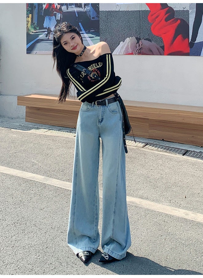 Beautiful Vintage Lyocell Tencel Wide Leg Denim Women's Spring New Loose Dipped High Waist Slimming Mop Pants - Image 2