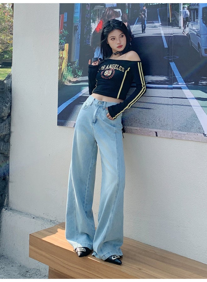 Beautiful Vintage Lyocell Tencel Wide Leg Denim Women's Spring New Loose Dipped High Waist Slimming Mop Pants - Image 3