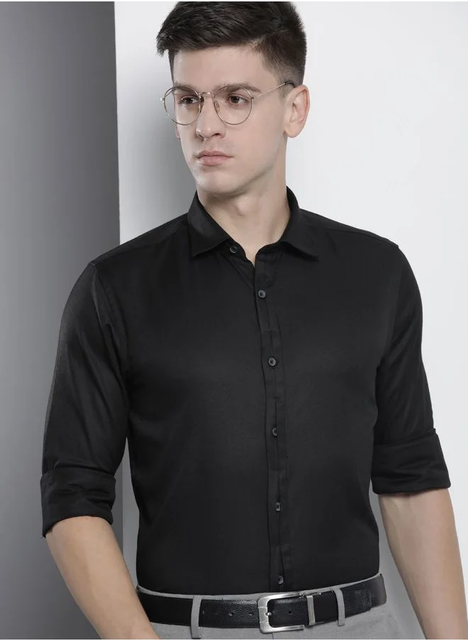 شركة المرآب الهندية Men Slim Fit Solid Full Sleeves Cutaway Collar Formal Shirt