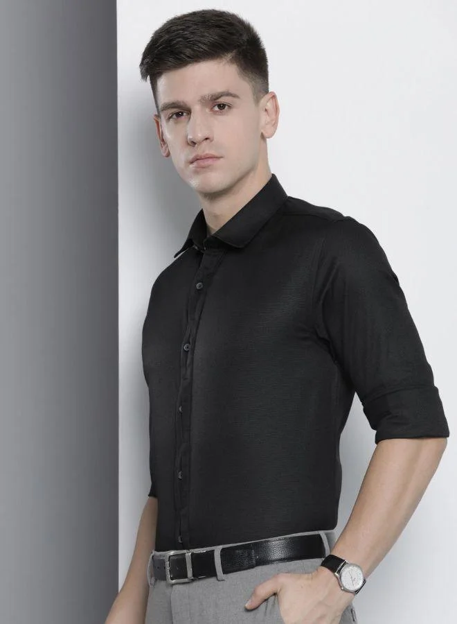 The Indian Garage Co Men Slim Fit Solid Full Sleeves Cutaway Collar Formal Shirt
