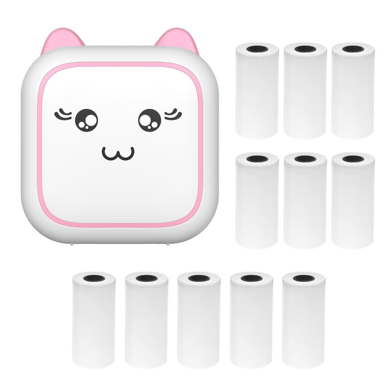 Mini Thermal Printer Multifunction Portable Sticker Maker Instant Photo Inkless Printing Support BT Connection for Smartphone with 11 Paper Rolls 57mm Compatible with iOS Android System for Picture - Image 1