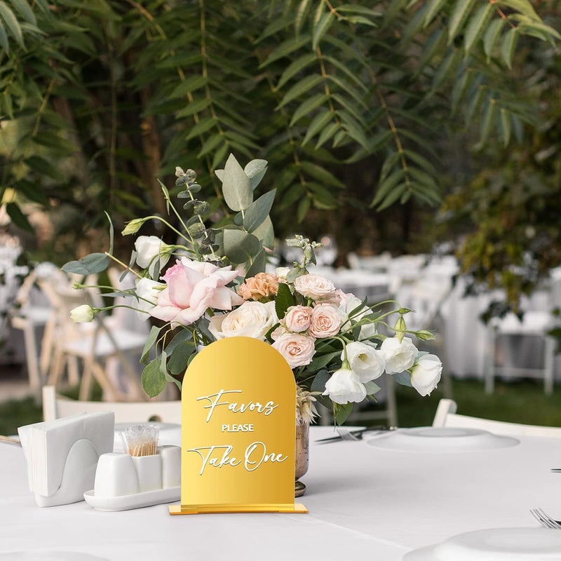 Woanger 4 Pcs Arch Acrylic Wedding Signs for Reception with Stand Gold Wedding Welcome Signs Gifts and Cards with Holder Arched Round Top 4 x 6 for Tables - Image 5