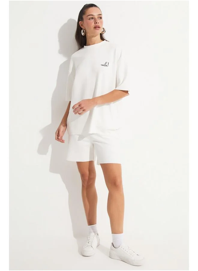 JUNE June Oversize Tshirt Short Set Ecru