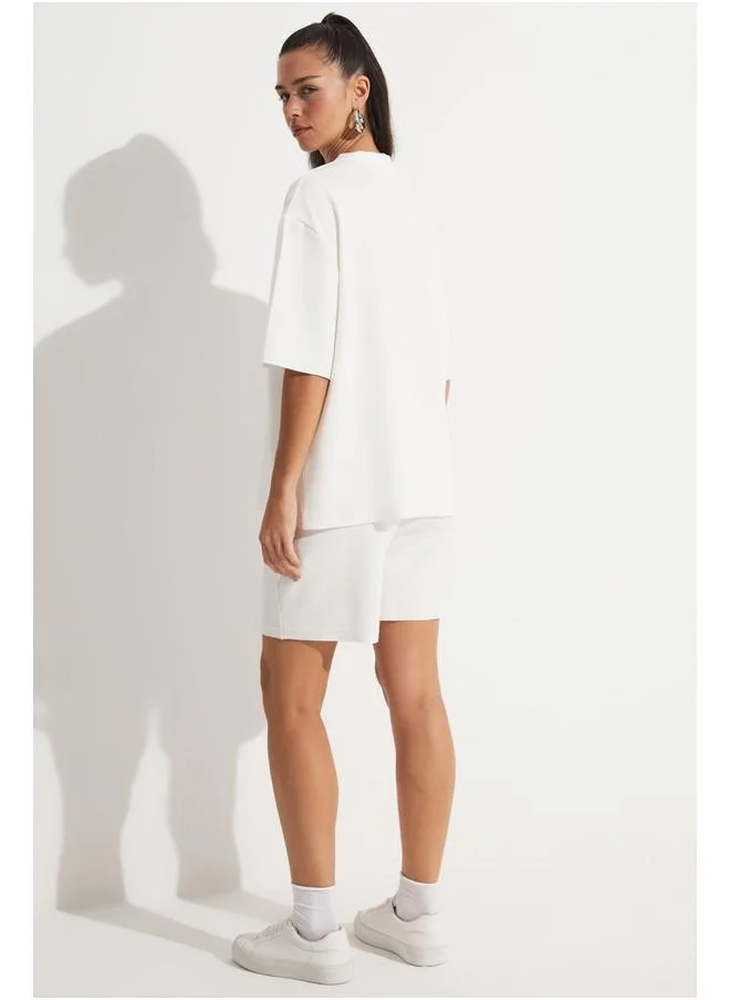 JUNE June Oversize Tshirt Short Set Ecru
