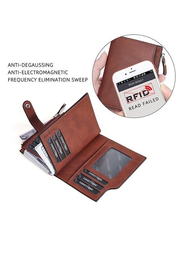 بايلليري محفظة Baellerry الرجالية الرفيعة المزودة بتقنية RFID - حامل بطاقات فاخر ثلاثي الطيات مزود بسحاب وجيب للعملات المعدنية (بني)  - Image 4