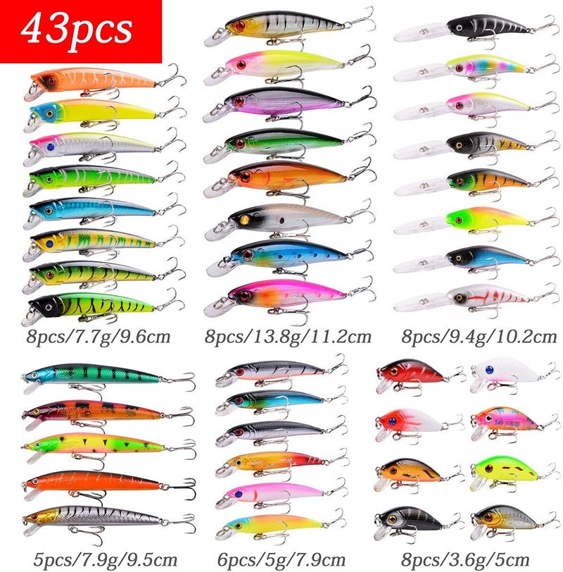 Aorace Fishing Lures Kit Mixed Including Minnow Popper Crank Baits with Hooks for Saltwater Freshwater Trout Bass Salmon Fishing - Image 2