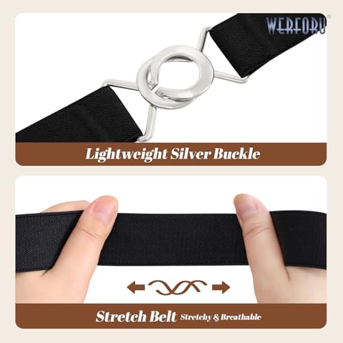 WERFORU 4 Pack Women Skinny Elastic Waist Belt Stretchy Thin Belt for Dress Jeans?Black+Brown+White+Blue, Fit Waist Size 29-34 Inches - Image 4