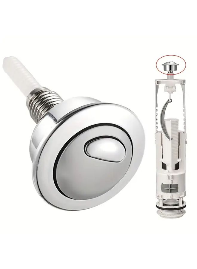 Classic Silver Toilet Flush Button Durable Plastic Easy Installation Bathroom Accessory 1pc - Image 1