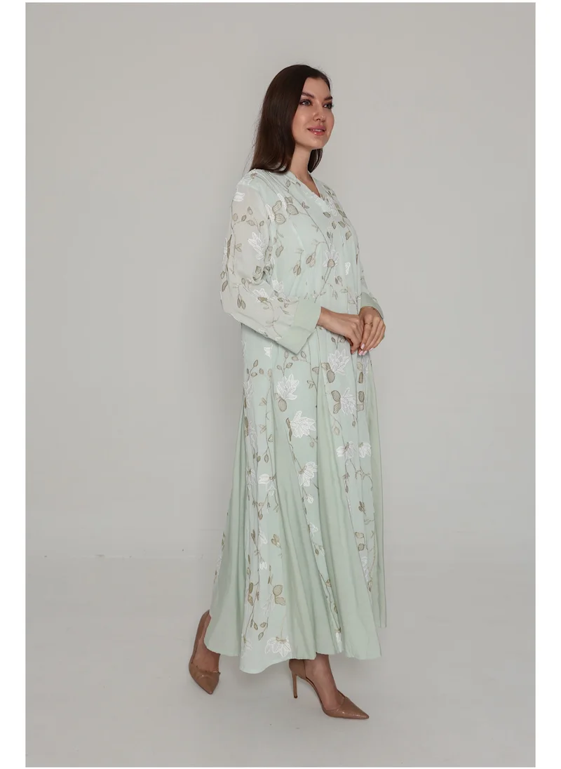 IKKXA Floral Embroidered Modern Jalabiya IK01 Green
