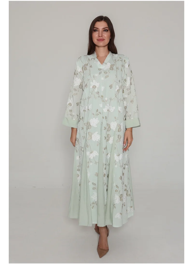 IKKXA Floral Embroidered Modern Jalabiya IK01 Green
