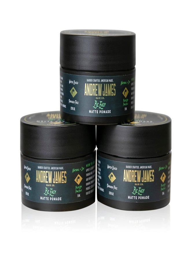 ANDREW JAMES Matte Pomade 3-Pack | Be Easy | 2.75 Ounce Each| Strong Hold | Matte Finish | Natural Look | Provides A Fuller Look | Easy To Wash Out | Made In the USA - Image 2