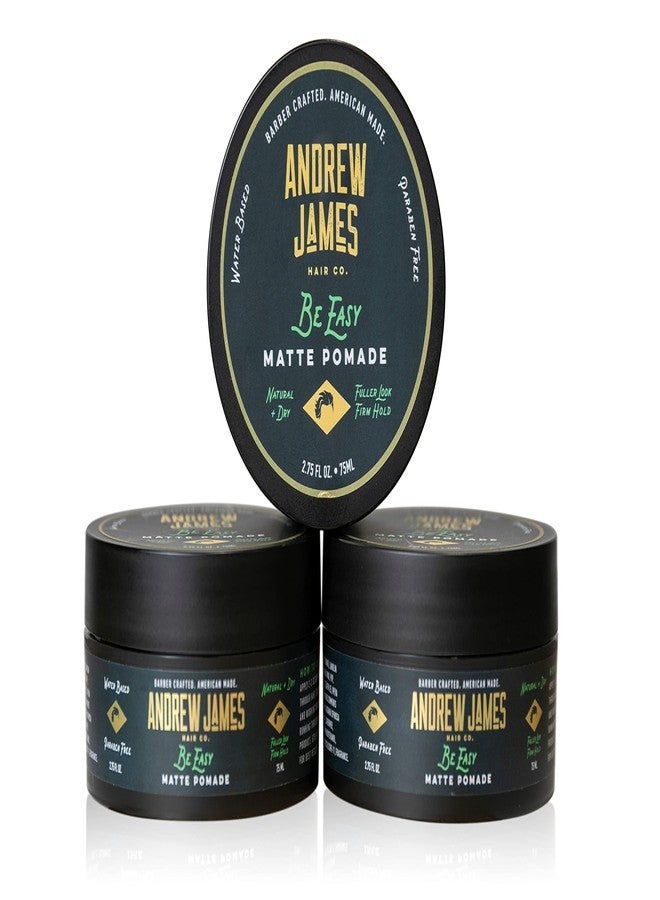 ANDREW JAMES Matte Pomade 3-Pack | Be Easy | 2.75 Ounce Each| Strong Hold | Matte Finish | Natural Look | Provides A Fuller Look | Easy To Wash Out | Made In the USA - Image 1