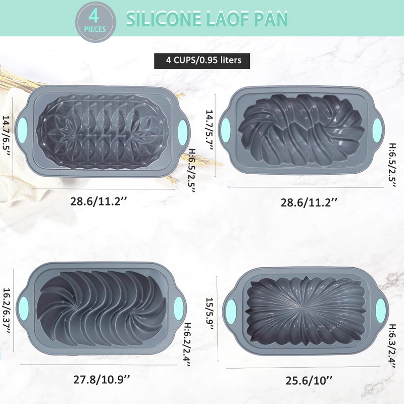 Tongjude 4 Piece Silicone Loaf Pan for Baking Bread, Non-Stick Kitchen Oven Bread Pan, Perfect for Banana Bread, Sandwich Bread, Pound Cake and Meatloaf, 4 Cups, Grey - Image 3