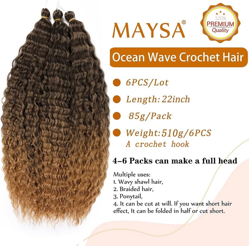 MAYSA Ocean Wave Crochet Hair 22inch Brow Curly Crochet Hair Extensions 6Packs Soft Synthetic Wavy Crochet Hair Extensions for Women #1BT27 - Image 2