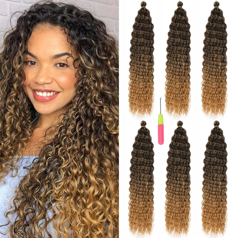 MAYSA Ocean Wave Crochet Hair 22inch Brow Curly Crochet Hair Extensions 6Packs Soft Synthetic Wavy Crochet Hair Extensions for Women #1BT27 - Image 1