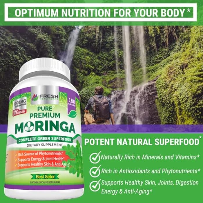 FRESH HEALTHCARE Moringa Capsules – 100% Pure Leaf Powder - 180 Pills, Non-GMO - 3 Month Supply - Complete Green Superfood for Energy, Skin, Immune & Gut Health Support - Image 4