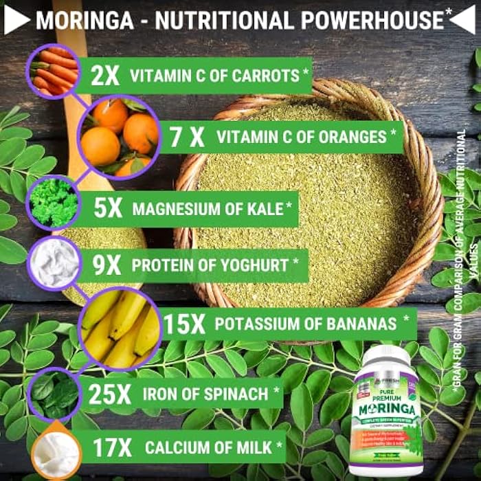 FRESH HEALTHCARE Moringa Capsules – 100% Pure Leaf Powder - 180 Pills, Non-GMO - 3 Month Supply - Complete Green Superfood for Energy, Skin, Immune & Gut Health Support - Image 5