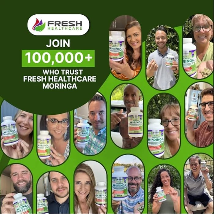 FRESH HEALTHCARE Moringa Capsules – 100% Pure Leaf Powder - 180 Pills, Non-GMO - 3 Month Supply - Complete Green Superfood for Energy, Skin, Immune & Gut Health Support - Image 2