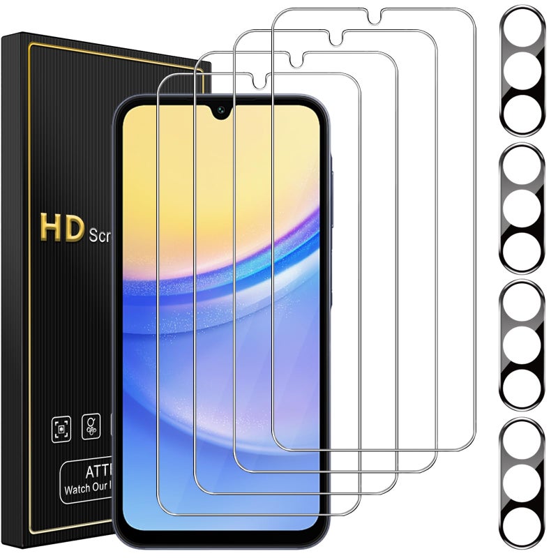 Romkasi 4 Pack Screen Protector for Samsung Galaxy A15 5G with 4 Pack Camera Lens Protector Full Coverage Tempered Glass Film AntiFingerprint Case Friendly - Image 3